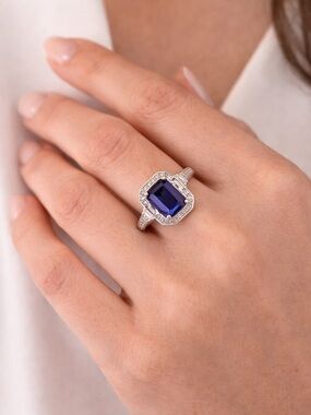 Lab Created Blue Sapphire Sterling Silver Cocktail Ring